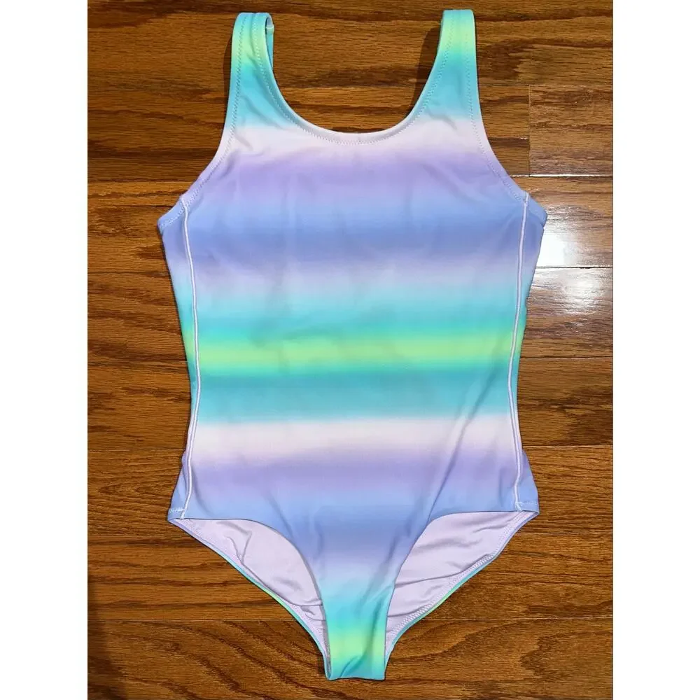 Athleta Girl Scoop Aura Ombre Blue Purple One Piece Swimsuit Size M 8-10